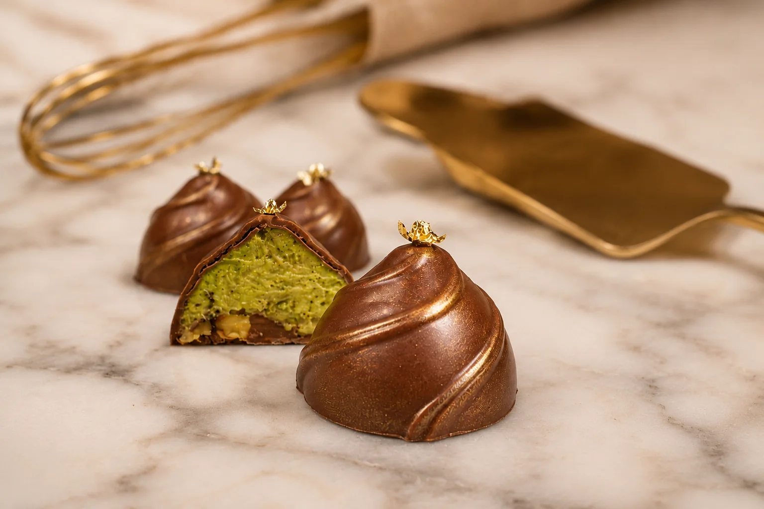 Handcrafted Dubai bonbon by Lebbeke Chocolaterie
