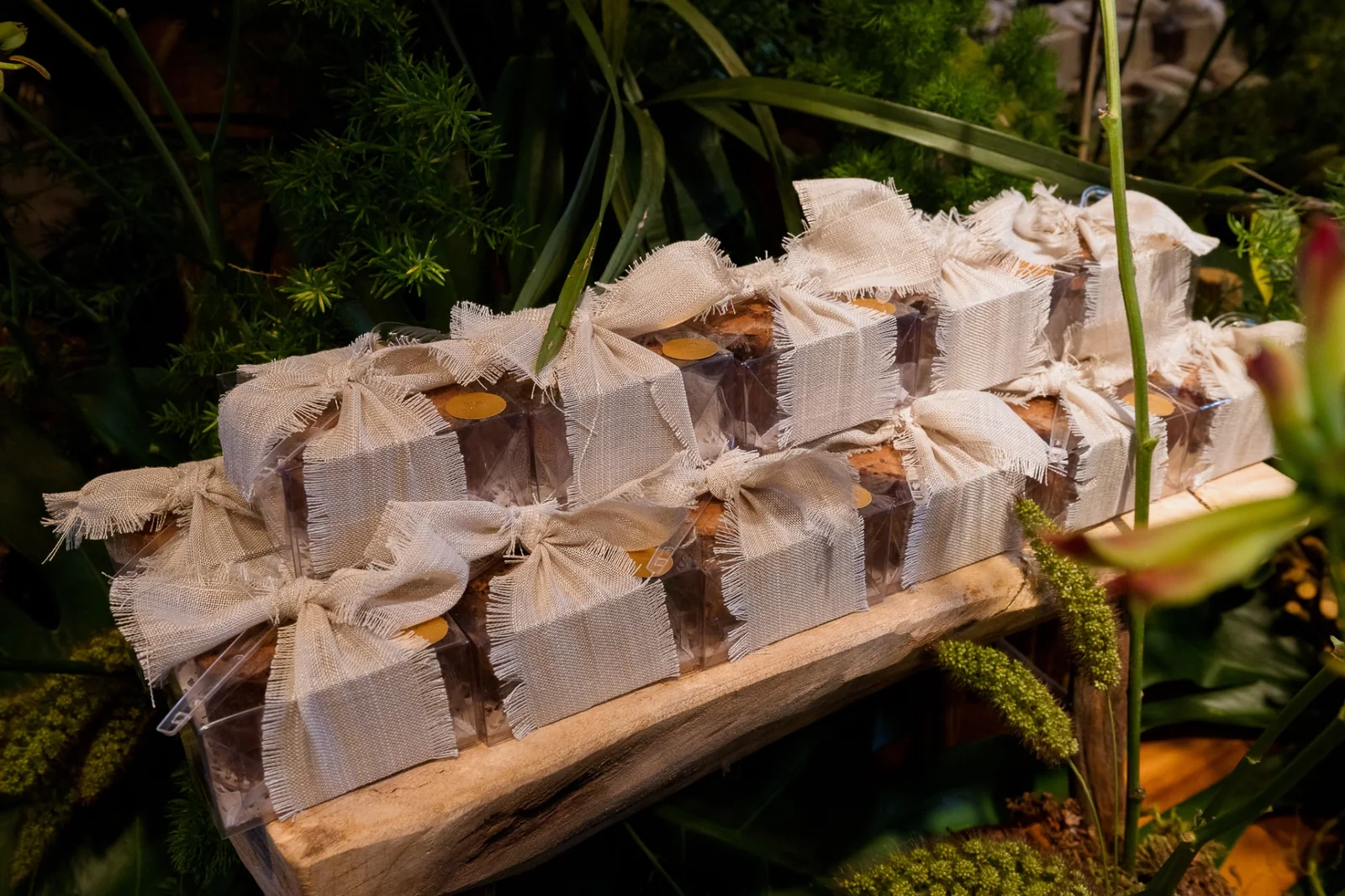 Favors wrapped with ribbons on display