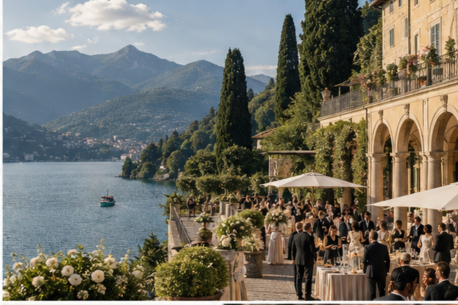 Celebração de casamento em uma propriedade histórica às margens do Lago de Como.