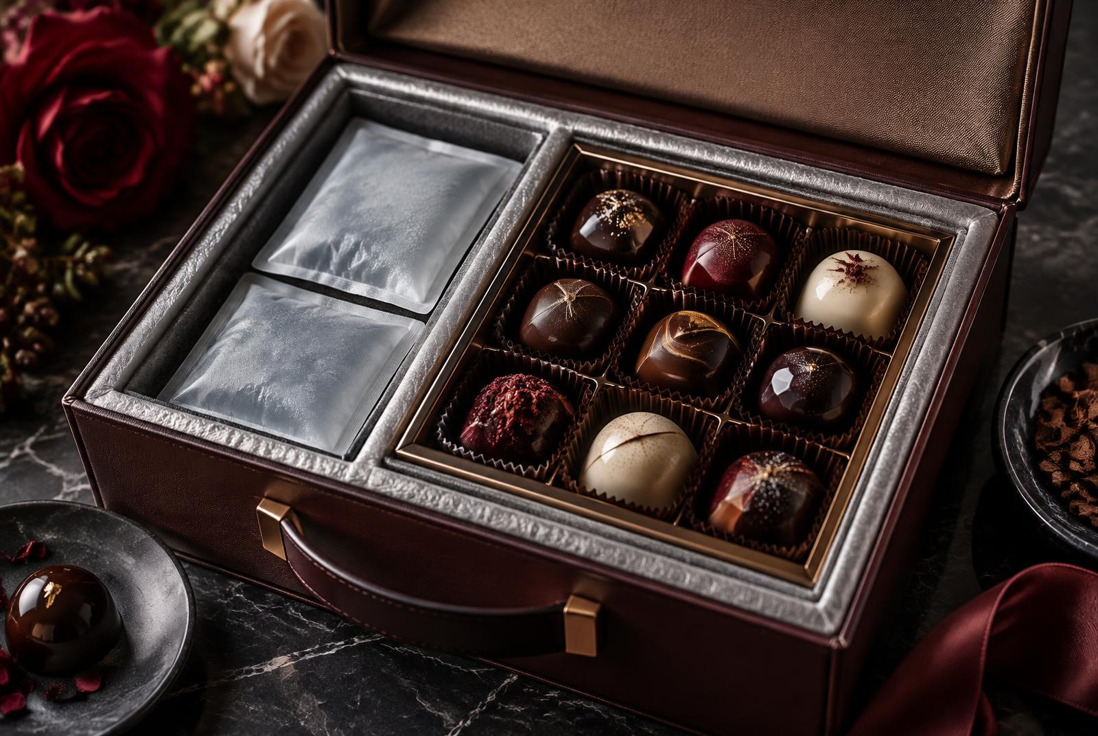 Bombons artesanais protegidos em embalagem térmica para transporte internacional