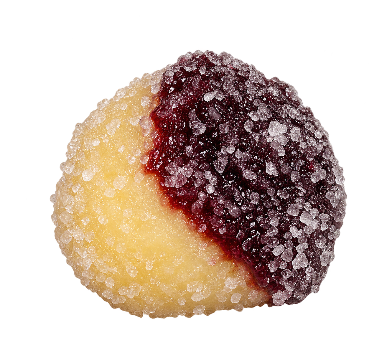 Olho de Sogra açucarado, com ameixa e coco, delicadamente envolvido em açúcar cristal.